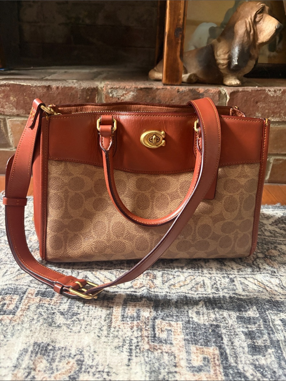 Coach Brook Carry All Signature Canvas Satchel in Brown/Tan